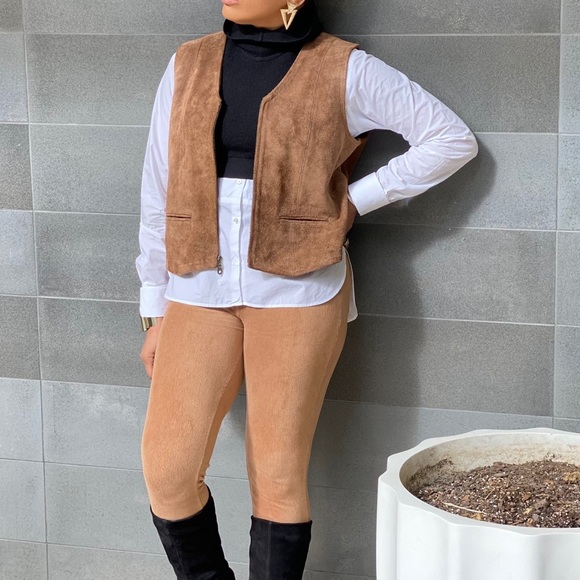 On Trend Vintage Genuine Suede Brown Zip-up Vest - Picture 9 of 14